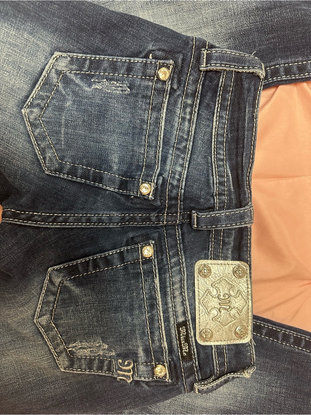 Miss Me Dark Wash Skinny Jeans with Multicolor Gem Embellishments - Picture 5 of 6
